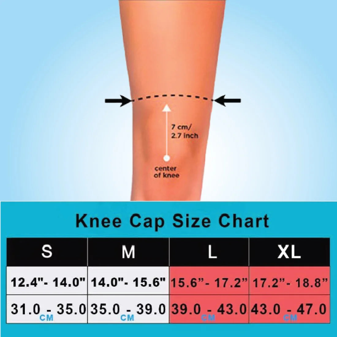 Pain Relief Knee cap Size Chart JSB BS61