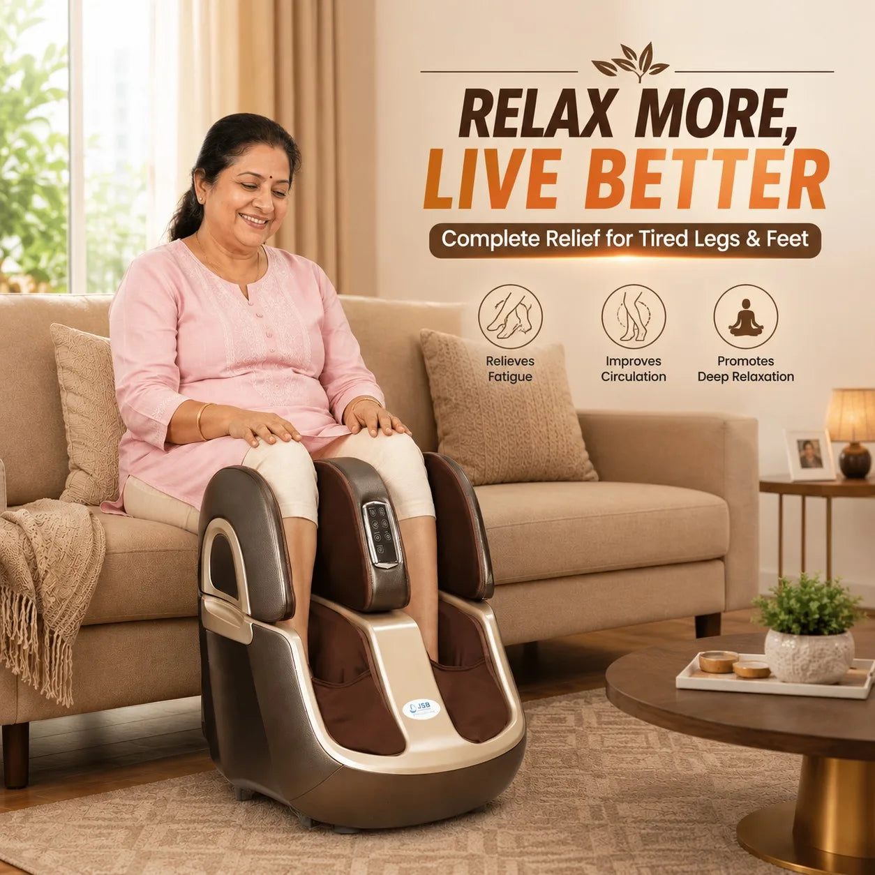 Shiatsu Foot Massager for Home Use in Calf Foot Knee Thighs with Airbags Heating Kneading Foot Roller JSB HF32