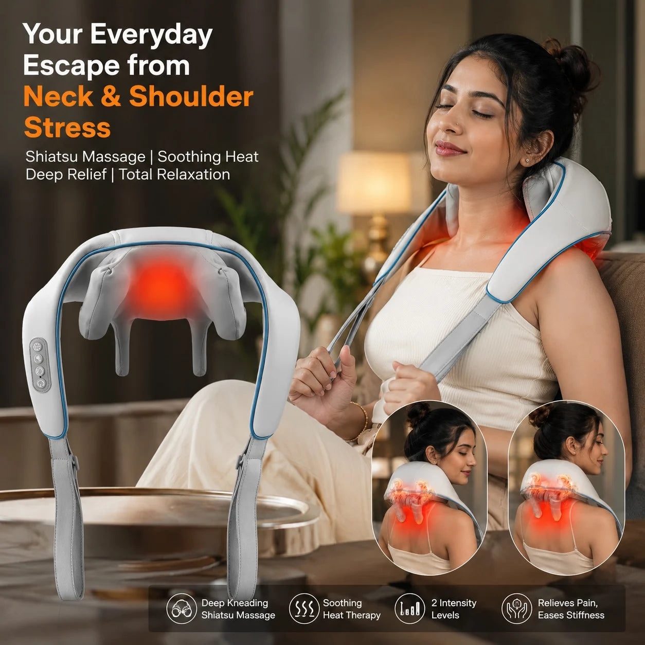 Shoulder Massager 3D Shiatsu Massage Roller With Soothing Heat Home Office Car Use JSB HF144