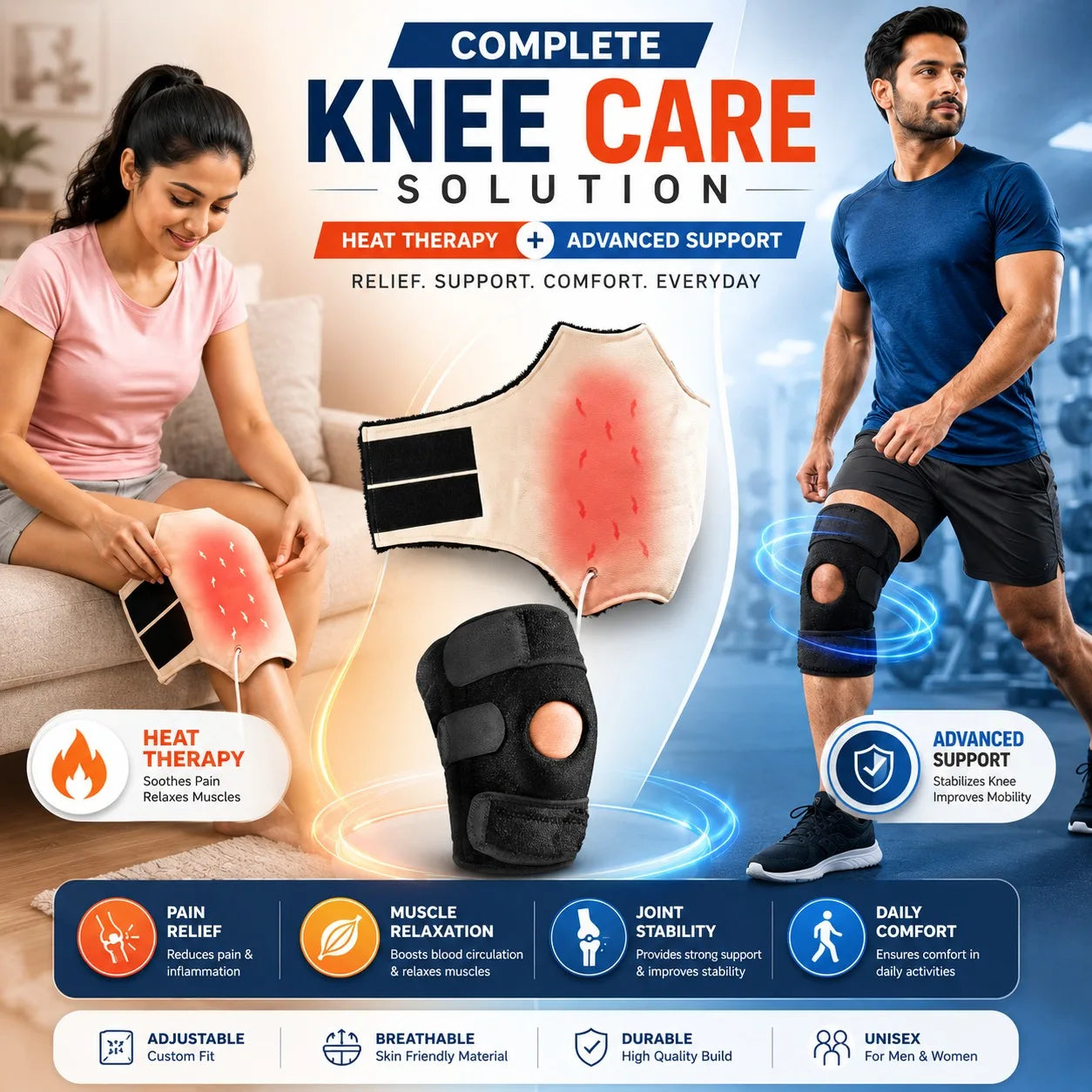 Knee Pain Relief Products Combo for Sports Recovery Active Lifestyle Knee Cap with Knee Heating Pad