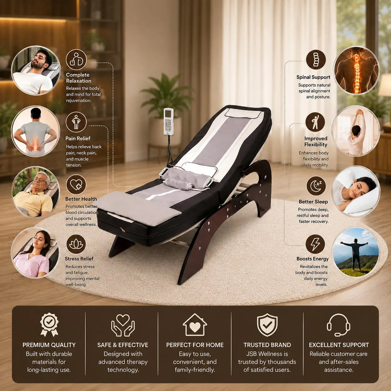 JSB HF50 Pro tourmaline stone massage bed for neck and back pain relief and better sleep
