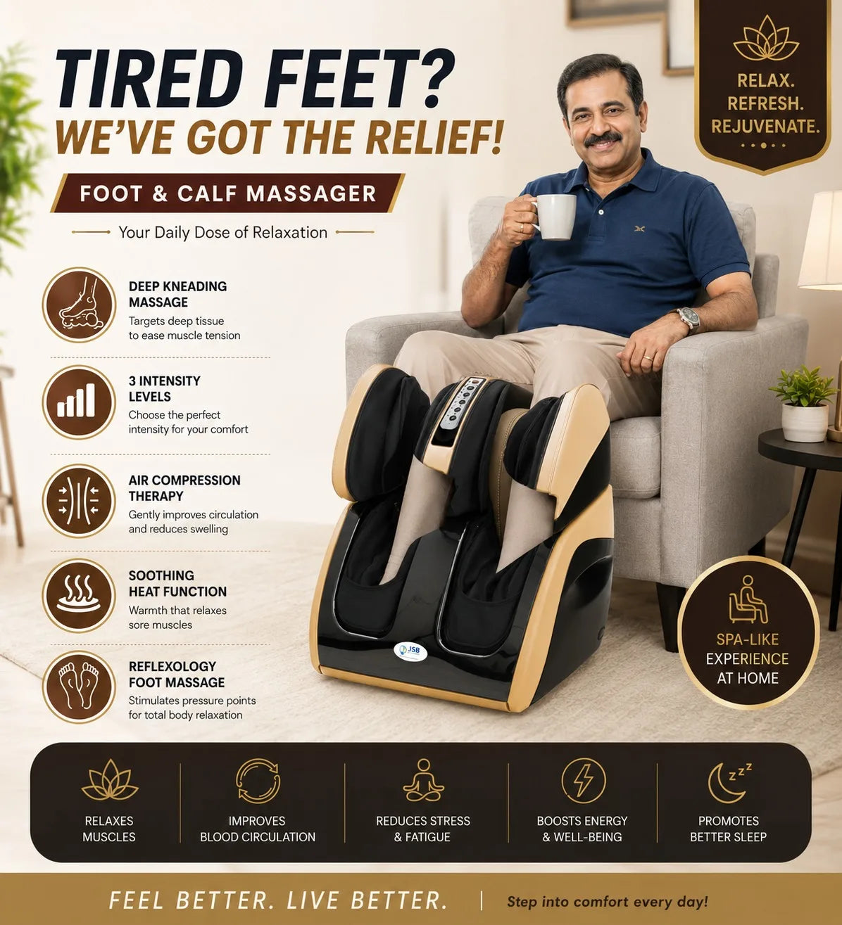 Tired Feet Relief Electric Foot Massager for Home Use in Calf Foot Knee Thighs with Airbags