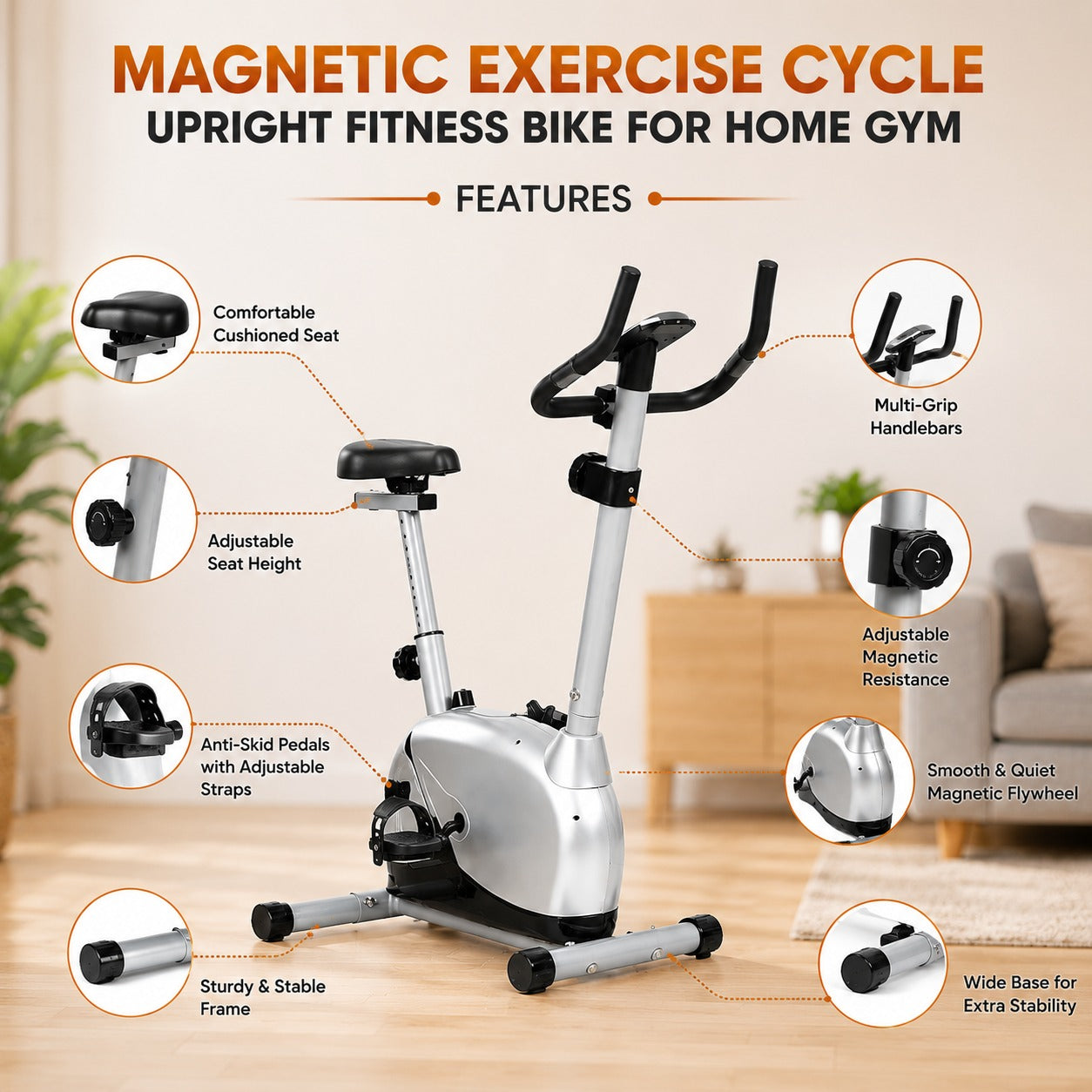 Upright Fitness Bike for Home Gym Magnetic Exercise Cycle Upright Fitness Bike for Home Gym JSB HF73