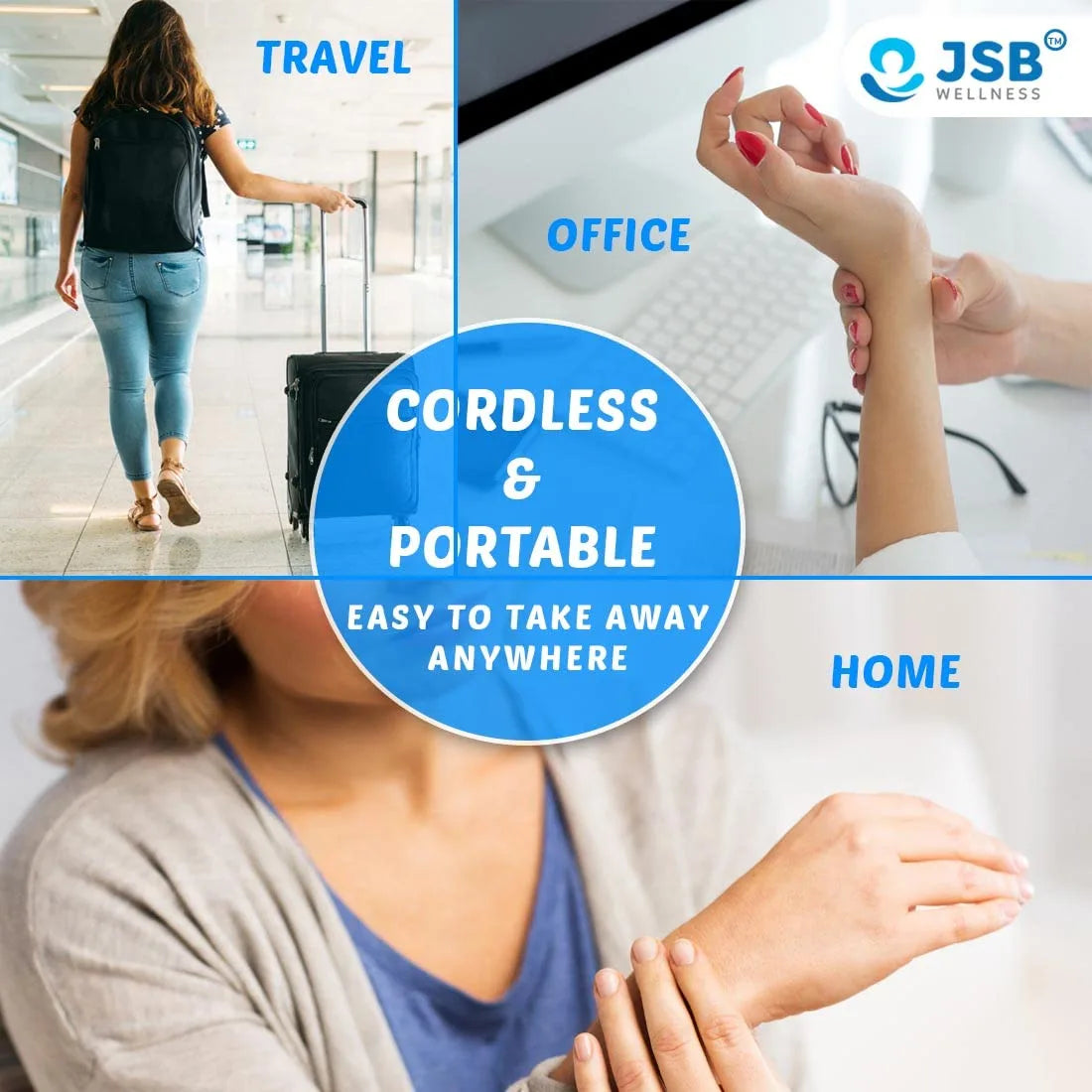 Cordless and portable Air compression massager machine with heat for foot, calf, thighs & arms pain relief