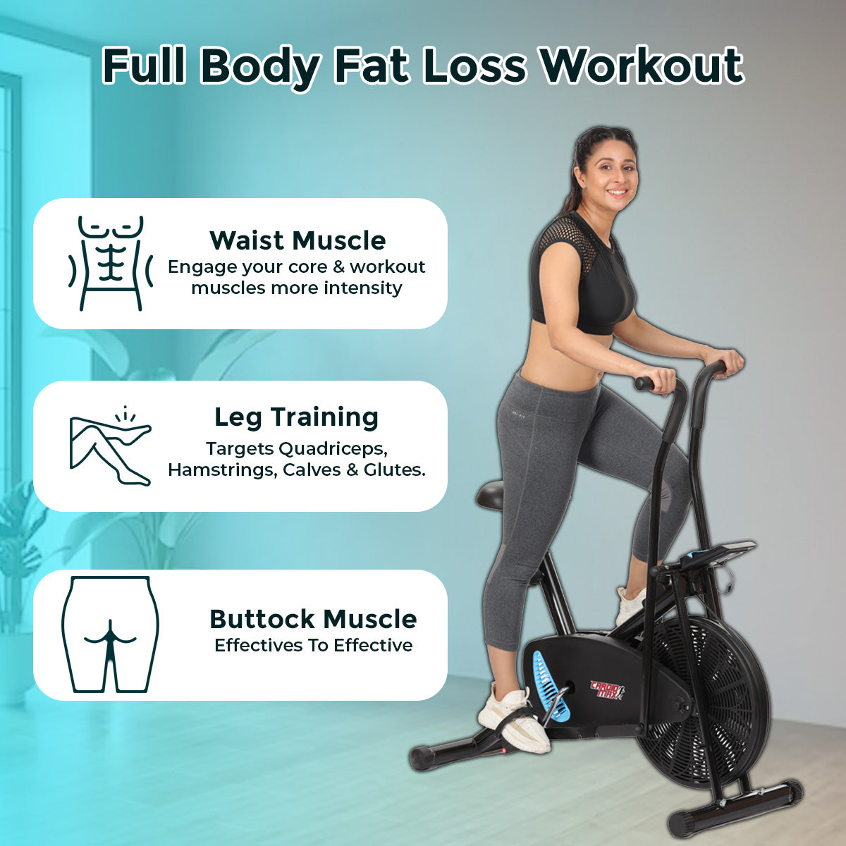 Full Body Fat Loss Workout with Exercise Cycle Air Bike for Home