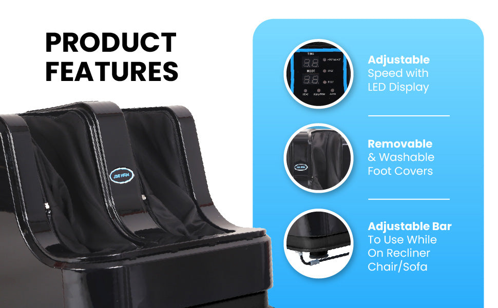 Leg Massage Machine for Foot, Ankle & Calf with Kneading, Soothing Warmth & Reflexology Rollers JSB HF04 Pro