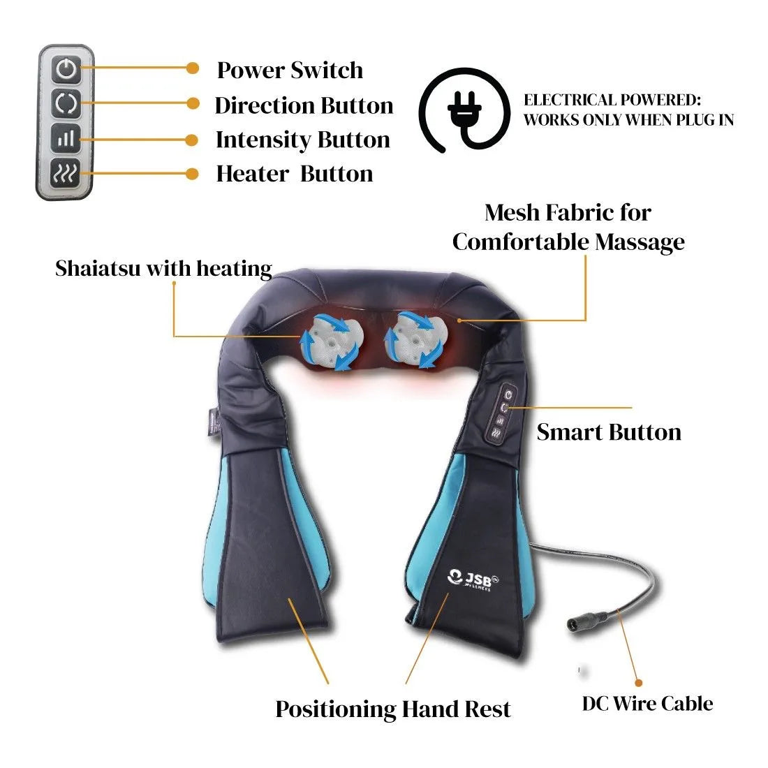 JSB Cervical and Neck Pain Relief Massager Combo with Powerful Vibration, Heat & Kneading Massage