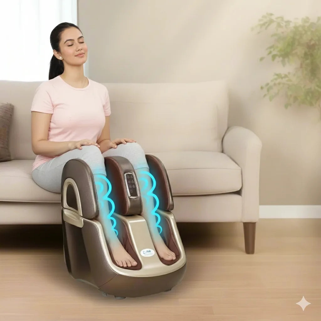 Shiatsu foot massager for home use in calf, foot, knee, thighs with airbags, heating, kneading & foot roller jsb HF32